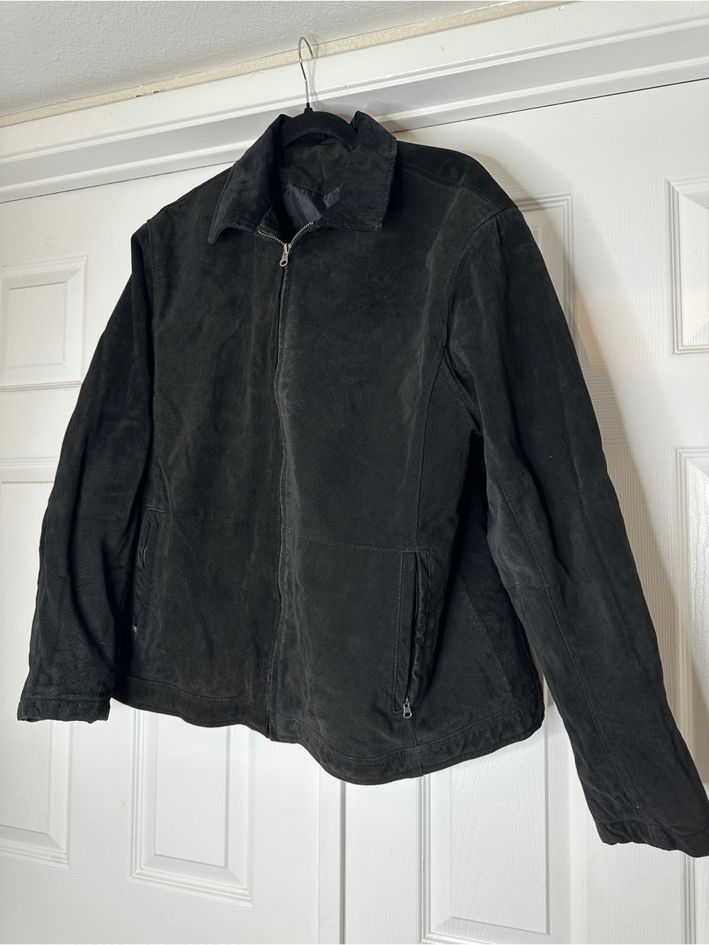 Vintage Knightsbridge Outerwear Black Suede Genuine Leather Jacket Large Zip Up